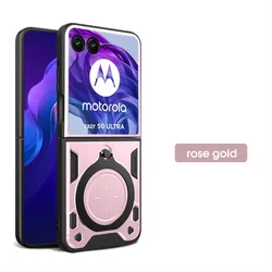 Heavy Duty Shockproof Protective Case with Stand Holder for Motorola Razr 2025 (Rose gold)