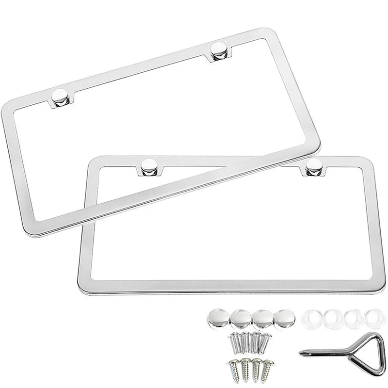 Stainless Steel Car License Plate Frame Covers Kit Decor Protect Lid Chrome Screw Caps Silver Exterior Car Accessories 2Pcs license plate bracket license plate frame license plate holder