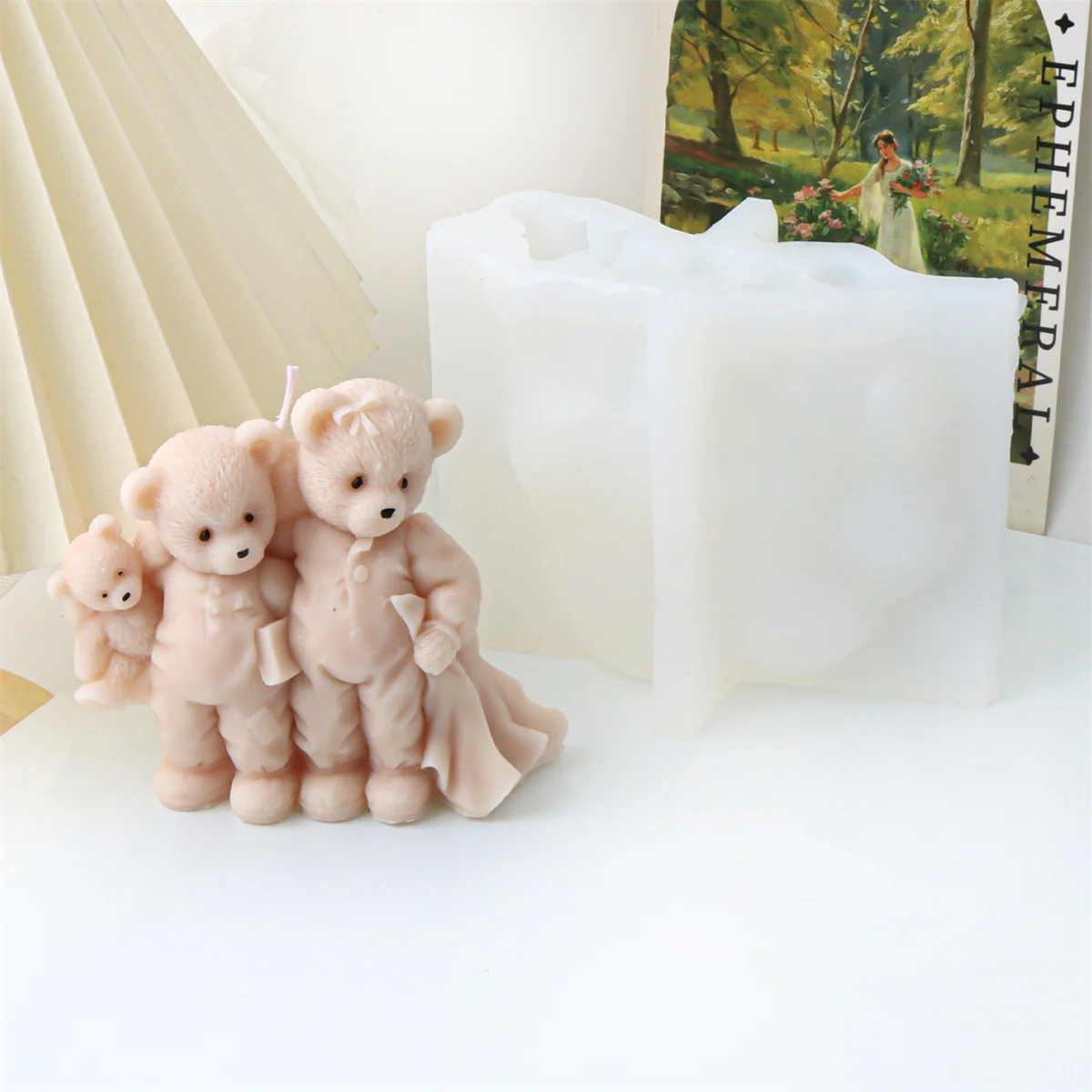 3D Cute Bear Family Candle Mold Silicone Making Handmade Soap Craft Wax Resin Plaster Home Decorations Animals Mould Craft Gifts
