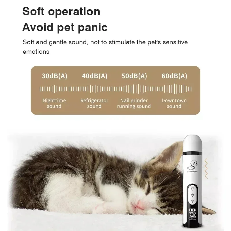 Pet Nail Grinder Clipper with LED Light USB Rechargeable for Cats Dogs