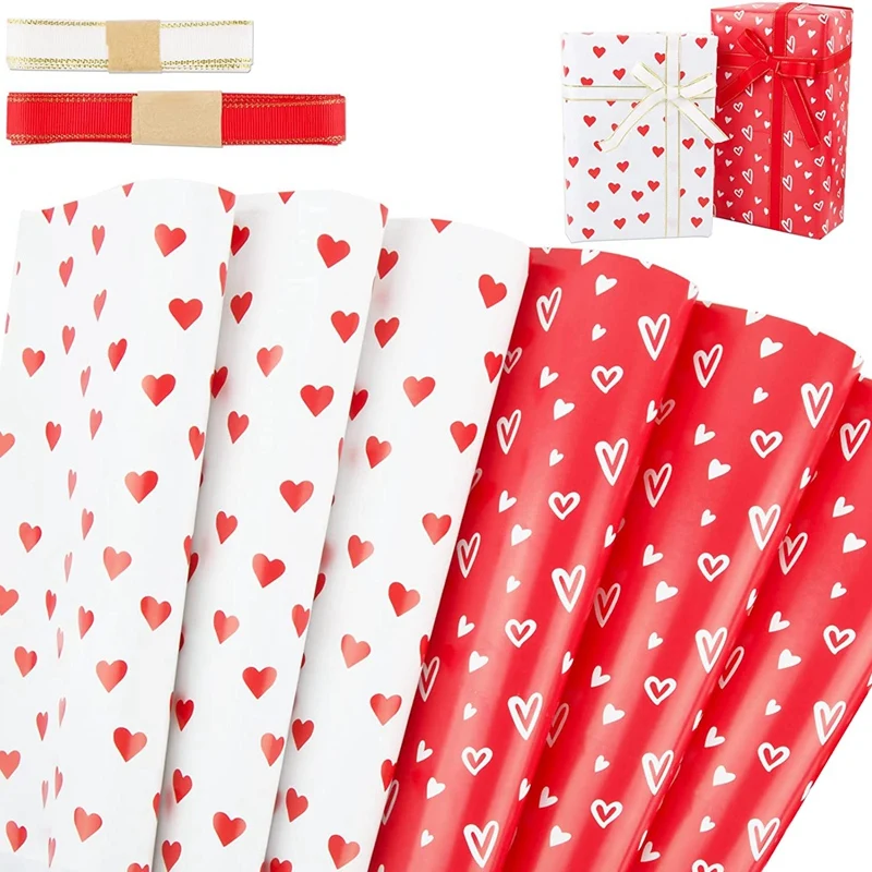 

Love Heart Wrapping Paper Sheets Set Of 6,Valentine's Day Wedding Anniversary Present Gift Wrapping Paper,70Cm X 50Cm