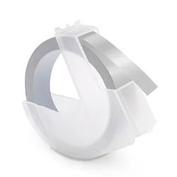 Colorful 3D Embossing Label Tape - 9mm Plastic Roll - 9mm (White on Silver)