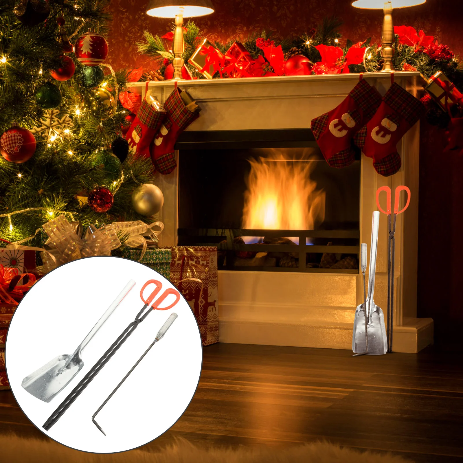 1 set Fireplace Tools Set Compact Heavy Duty Iron Shovel Hook Fire Poker For Garden Stoves Accessories Wear Resistant