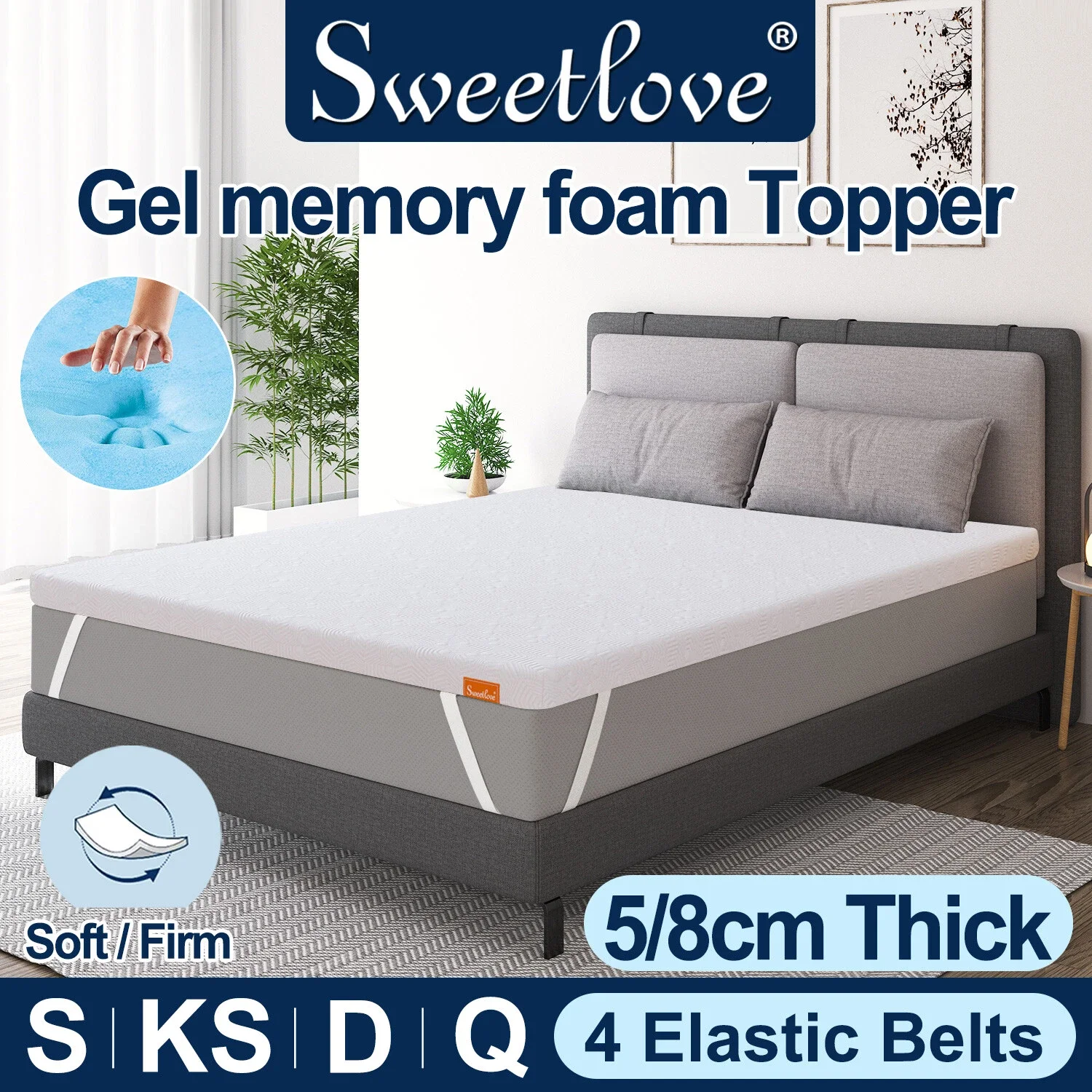 Gel Memory Foam Mattress Topper King Single Queen Double Matress Pad Mat
