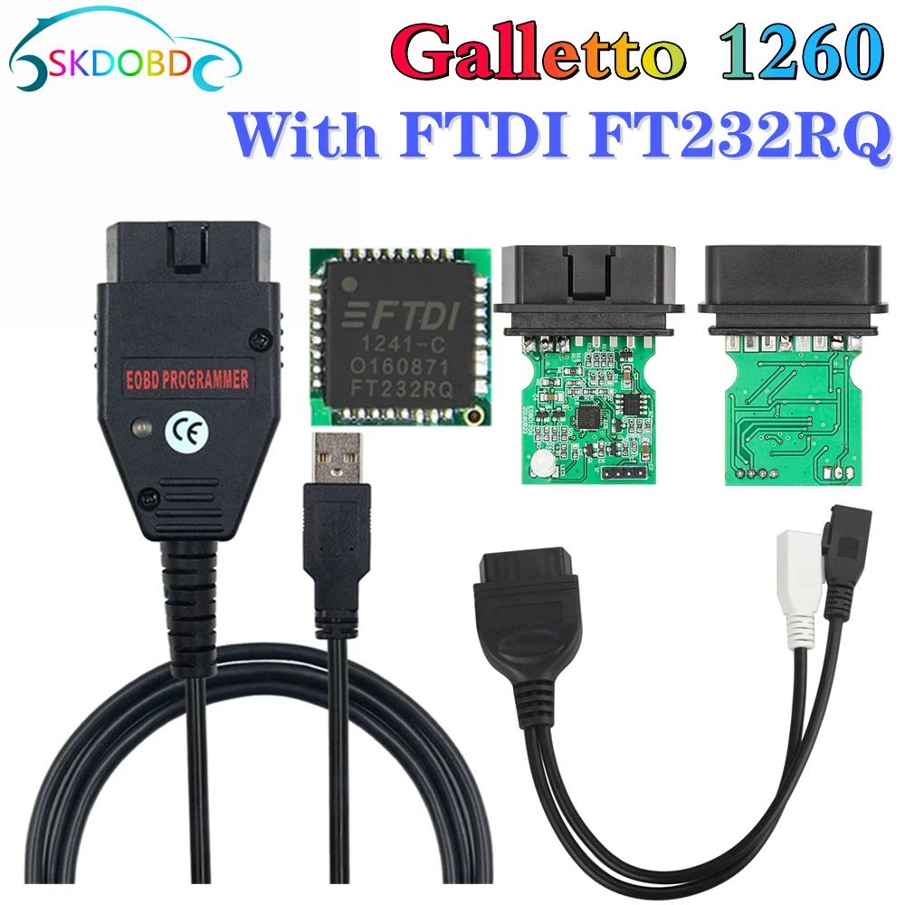 

Профессиональный сканер Galletto 1260 FTDI FT232RQ ECU Chip ODB2 Flasher, инструмент для регулировки, подходит для нескольких транспортных средств OBDII Galletto1260