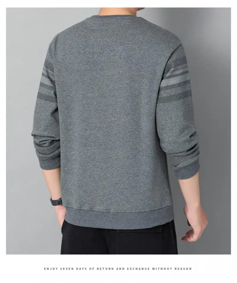 2023 Men's Casual Hoodie Long Sleeved T-Shirt Round Neck Oversized Business Winter Bottom Striped Fashion Solid Color Pullover