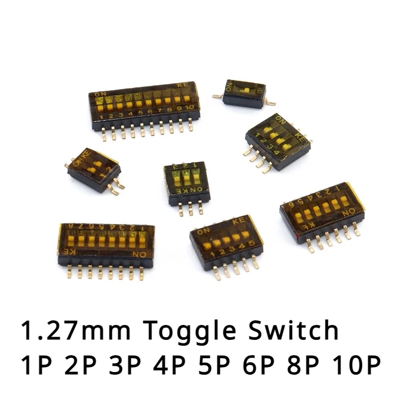 

2Pcs SMD SMT Slide Type Switch 1P 2P 3P 4P 5P 6P 8P 10P 1.27mm Position Way DIP Black Pitch Toggle Switch Black Snap Switch