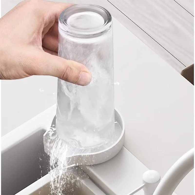 Nano Multifunction White Kitchen Sink Waterfall Faucet Large Single Bowl Wash Basin Cup Washer Pure Tap Soap Dispenser SUS304