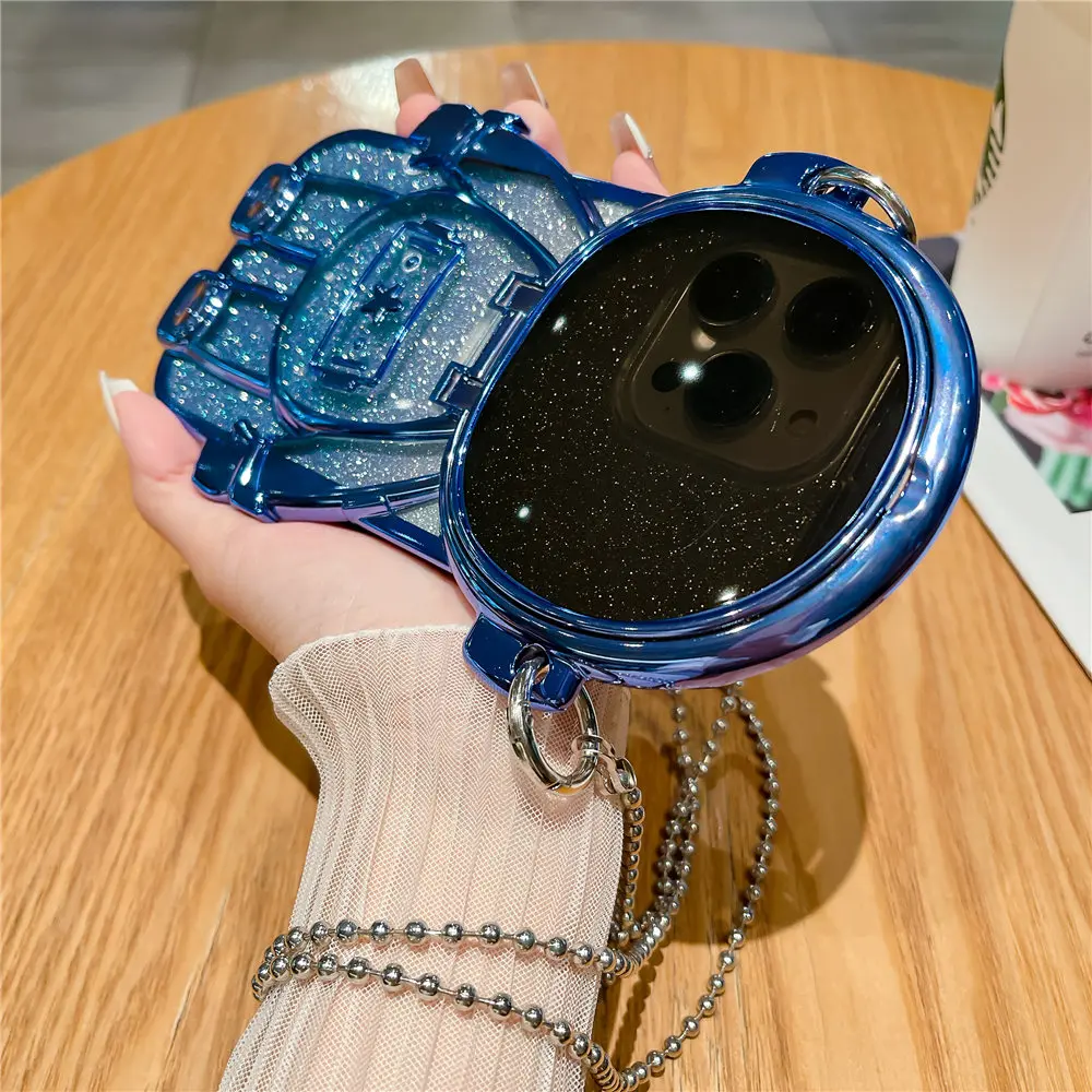 Astronaut Mirror Makeup Clear Crossbody Phone Case with Glitter Shockproof Cover