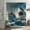 Modern Artistic Dramatic Shark Attack Waterproof Shower Curtain for Stylish Bathroom Decor, Easy Install 1