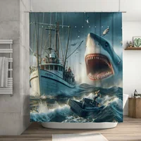 Modern Artistic Dramatic Shark Attack Waterproof Shower Curtain for Stylish Bathroom Decor, Easy Install 1