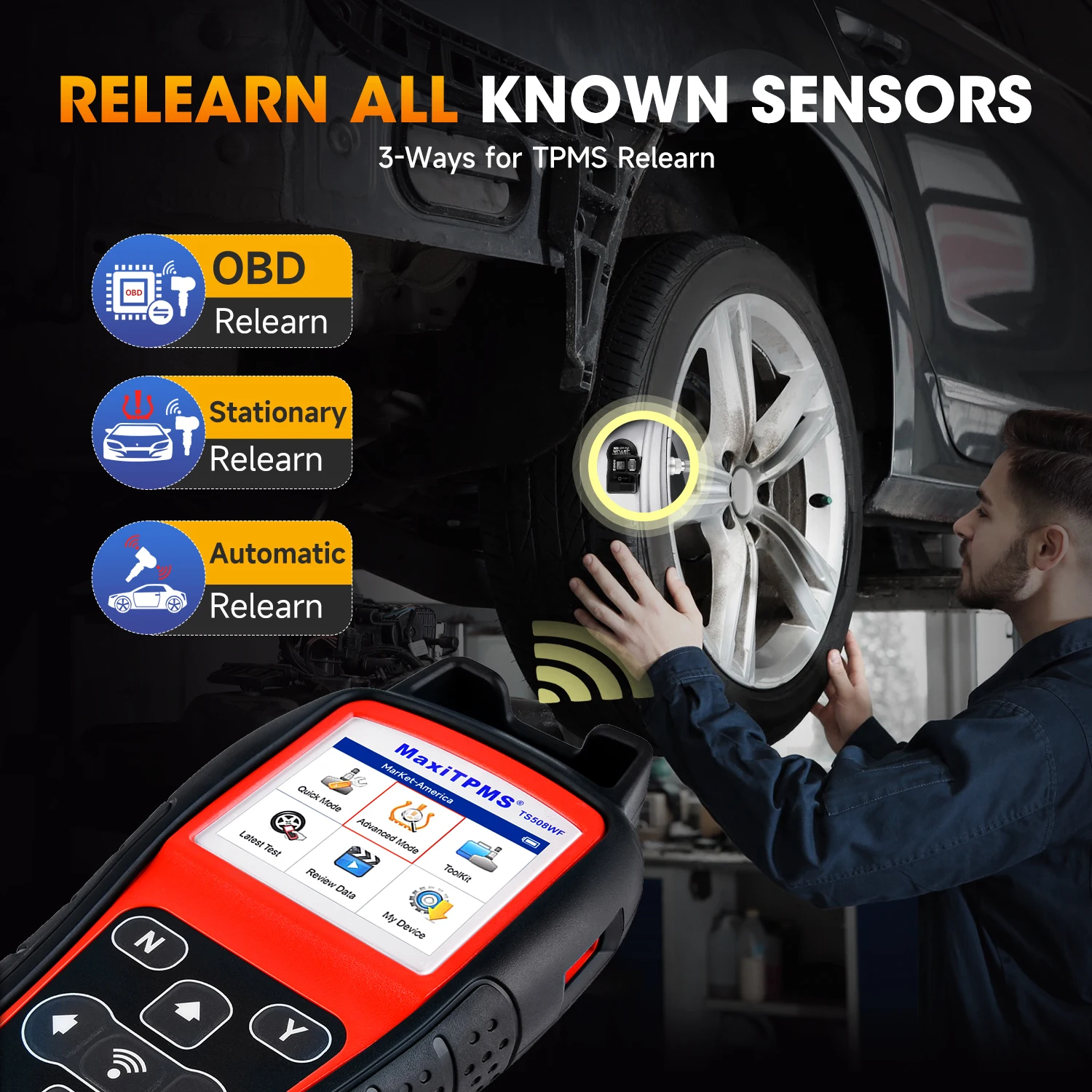Autel MaxiTPMS TS508WF TPMS Tool Sensor Progarmming/ Relearn/ Activate, TPMS Reset, Read/Clear DTCs Upgraded of TS501 TS408 tire pressure monitor car diagnostic tool