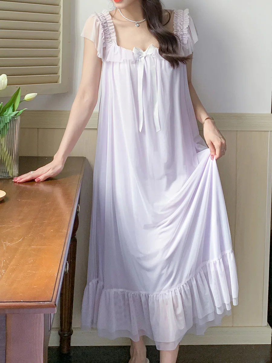 Very fairy long lace suspender nightdress women's summer cool thin mesh modal goddess pajamas home clothes