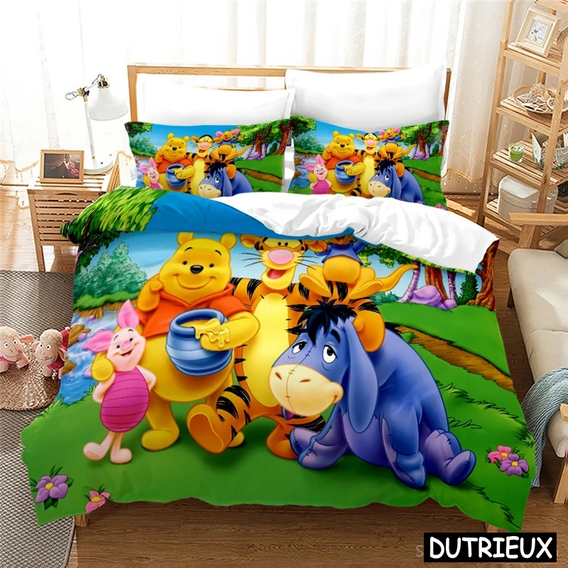 Disney Cartoon Winnie The Pooh Kawaii Bedding Set 3D Printed Bear Duvet Cover With Pillowcase Set Bedclothes For Home Bedroom