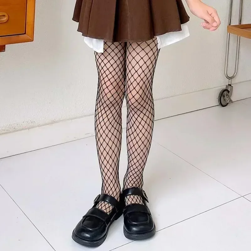 Girls Fashionable Fishnet Stockings Kids Baby Mesh Nylon Black Pantyhose Cute Lolita Jumpsuit JK Leggings Parent-Child Pantyhose kids pantyhose fishnet stockings kids leggings