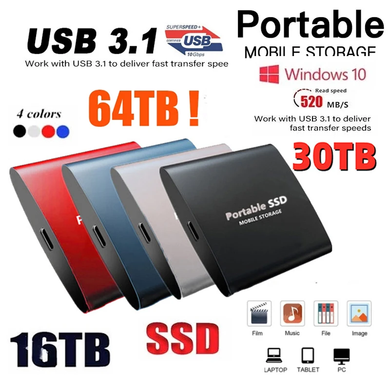 Brand New 1TB SSD High Speed Hard Disk Portable External Solid State Hard Drives USB 3.1 Type C