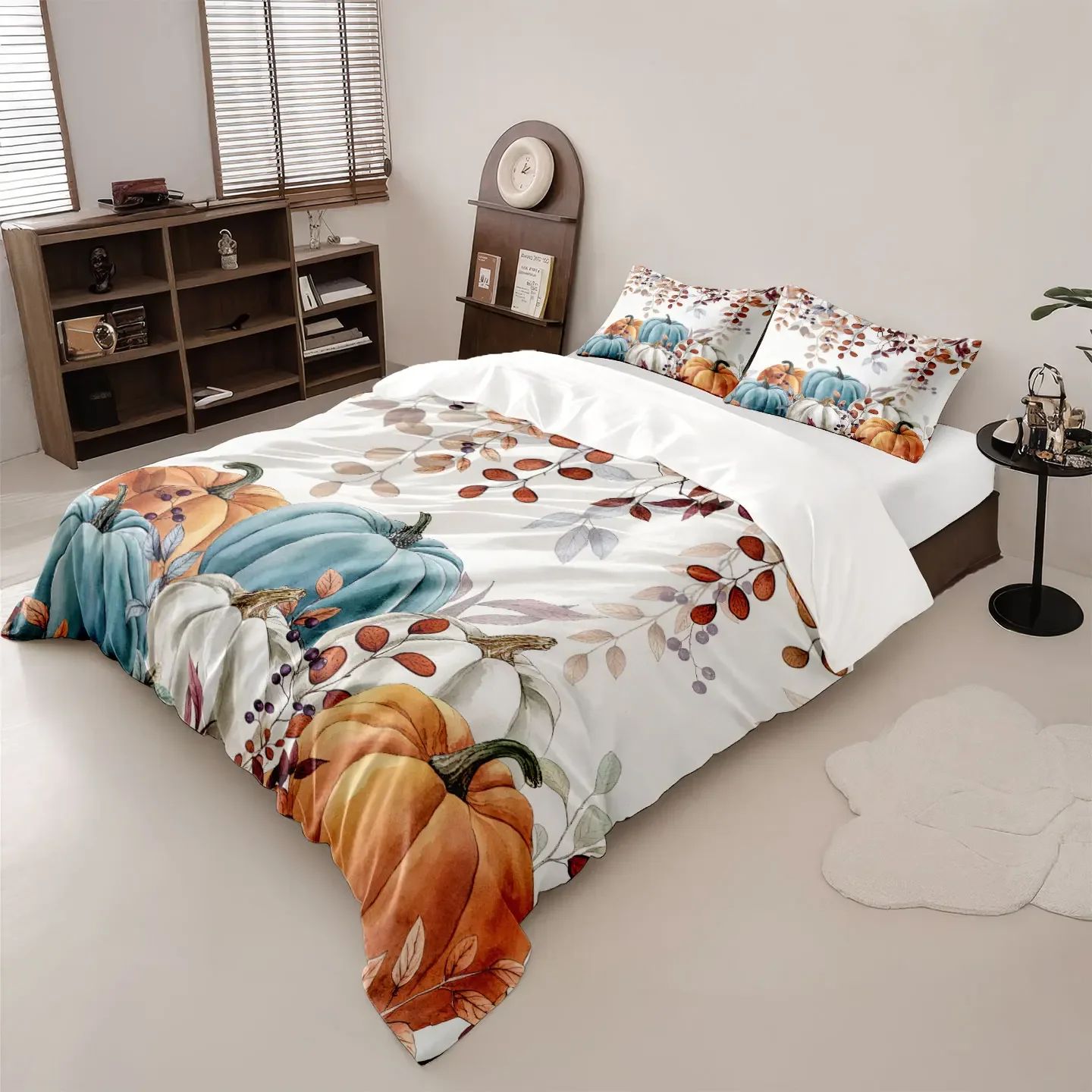 3pcs Autumn Harvest Festival Pumpkin Print Coreless Bedding Set Multi Size Bedrooms Dormitory Soft Comfortable Machine Washable