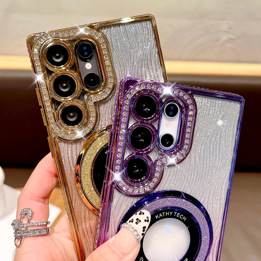 Teletech Phone Case Rave Glitter Rhinestone Magnetic Mount Water Ripple Case For Samsung S25 ...