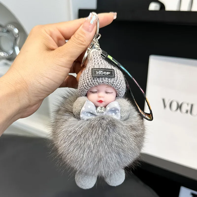 

4 шт., брелок для ключей автомобиля в виде куклы из лисьего меха