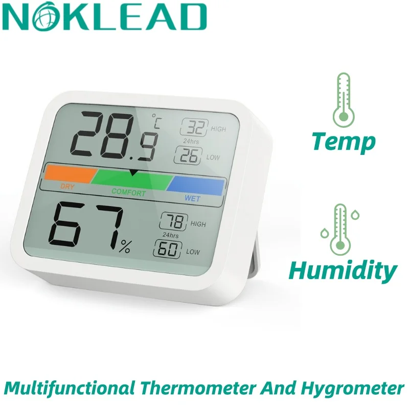NOKLEAD Temperature Humidity Meter Indoor LCD Digital Clock