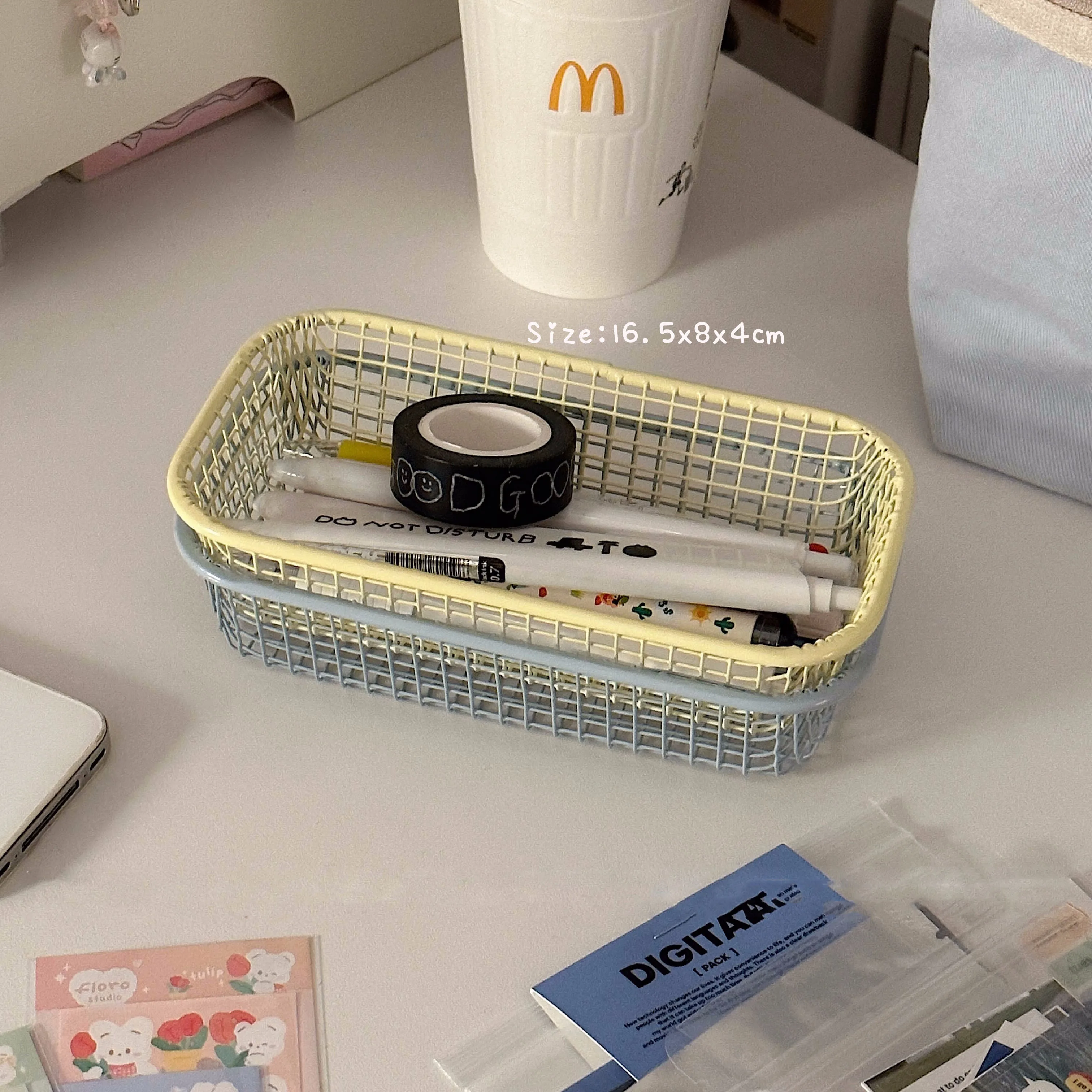 Desktop Storage Box Stationery Organizer Desktop Storage Shelf SKYSONIC Metal Storage Basket Desktop Sundries Organizer for Photocards Stationerry Make Up Sorting Office Home Suppliers