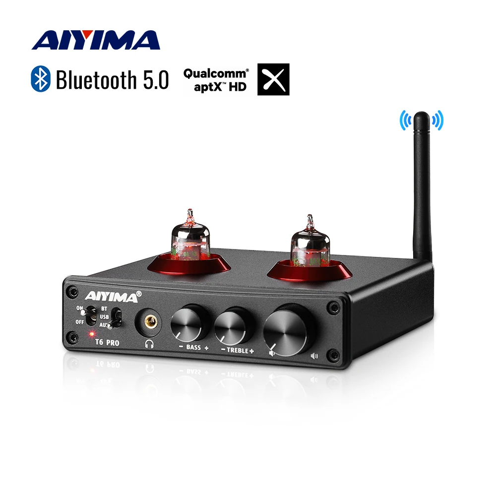 AIYIMA Áudio T6 Pro Vacuum Bile Tube pré-amplificador DAC CM6642 QC3008 Bluetooth 5.0 APTX PC-USB RCA 24bit/192kHz