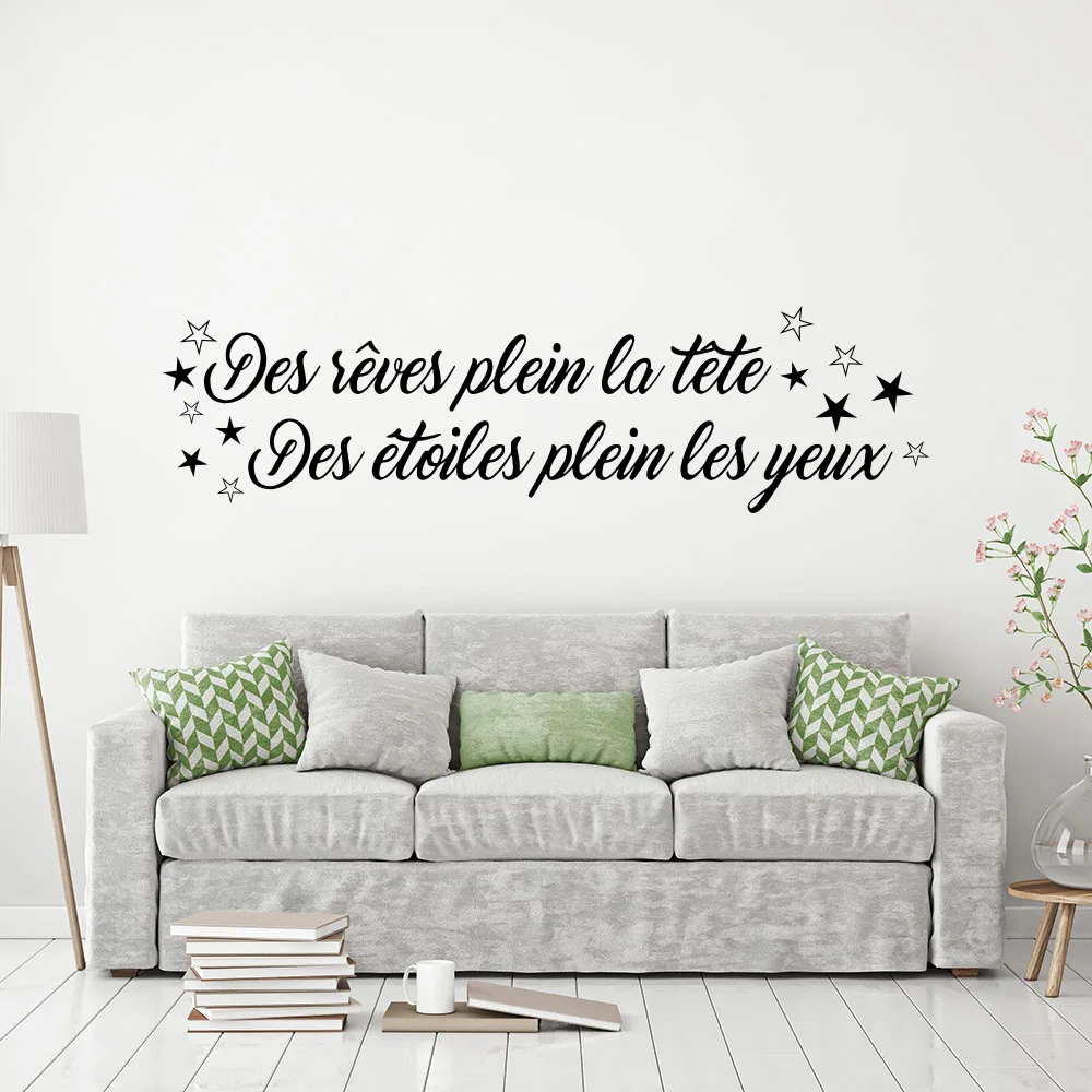 

French Cartoon Head Full of Dreams Eyes Stars Wall Sticker Baby Nursery Kids Room Family Love Quote Wall Decal Home Decor