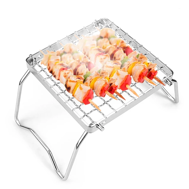 Mini Parrilla de acero inoxidable para barbacoa al aire libre, soporte  plegable portátil para asar carne, herramientas para acampar, fiesta y  cocinar - AliExpress