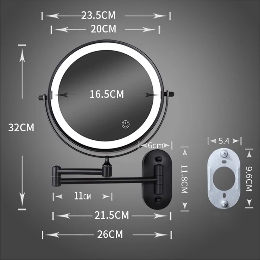 8 inch Makeup Mirror Black/Chrome 3x/5x/7x/10x Magnifying Double Side Battery Powered Bathroom 3 color light Cosmetic Mirrors 5