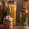 Wooden Lid Glass Storage Jar Creative Modern Household Miscellaneous Grain Storage Jar Kitchen Food Sealed Jar Storage Ornaments 2