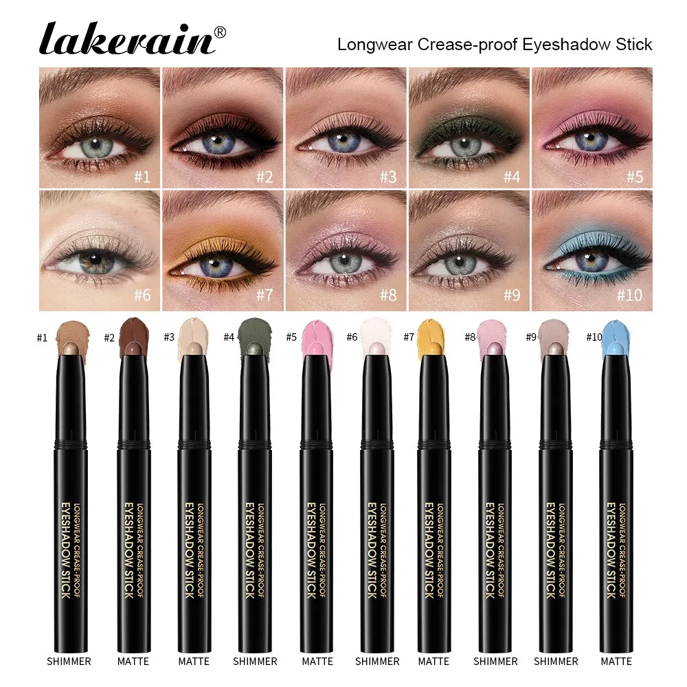 Eyeshadow Stick Eyeshadow Pencil Eyeshadow Pen Matte Eyeshadow 10 Colors Longwear Crease-proof Eyeshadow Pencil Stick Lasting Glitter Shimmer Matte Eye Shadow Highlighter Pen Eyes Makeup Tool