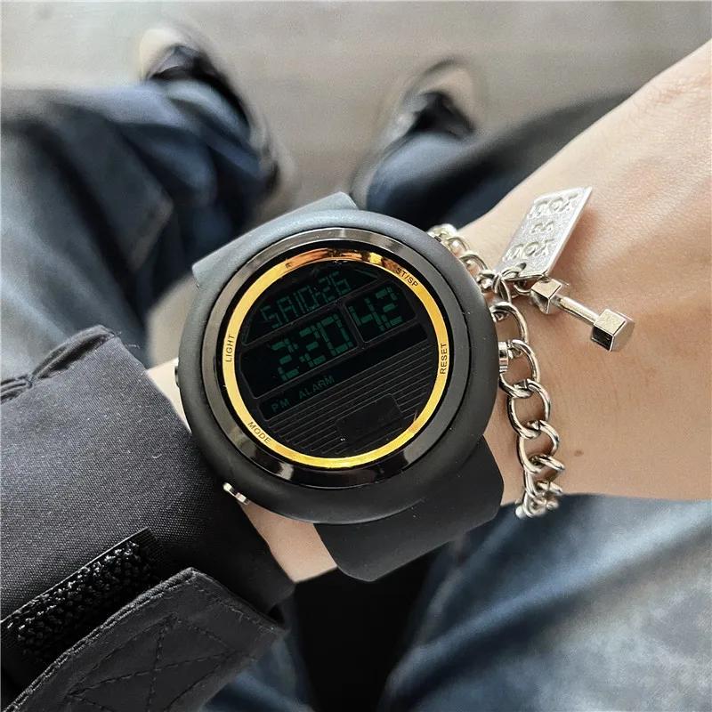

Sport Round LED Digital Dial Casual Wrist Watches Rubber Strap Fashionable Clock Waterproof Wristwatch for Men