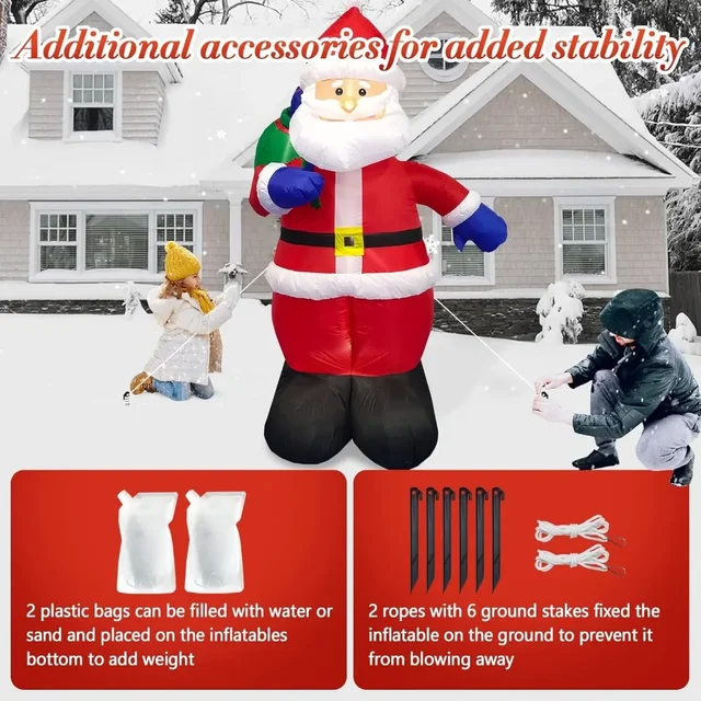 Christmas Inflatables, Santa Outdoor Claus with Gift Bag Built-in LED Lights Blow Up Yard Decoration, Inflatables Christmas 4