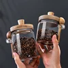 Coffee Bean Storage Jar Glass Sealed Containers Grains Jar with Wood Spoon Clear Spice Jars Kitchen Moisture-proof Storage Tank 1