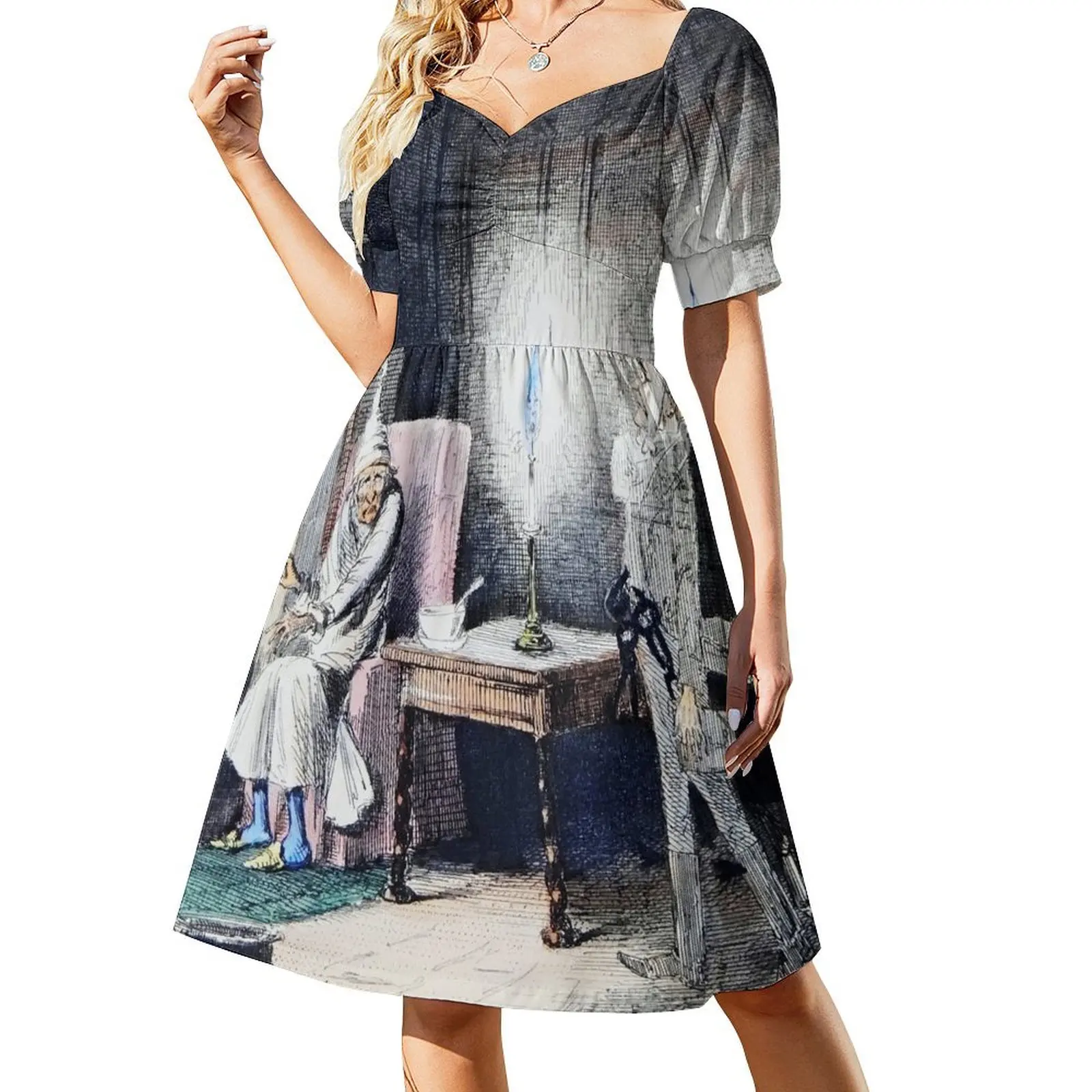 thumbnail image 1 of Vestido de manga corta Scrooge y Marley, elegante y bonito vestido de mujer, vestido de verano, vestido de mujer, vestido de fiesta de noche, 1 of 7