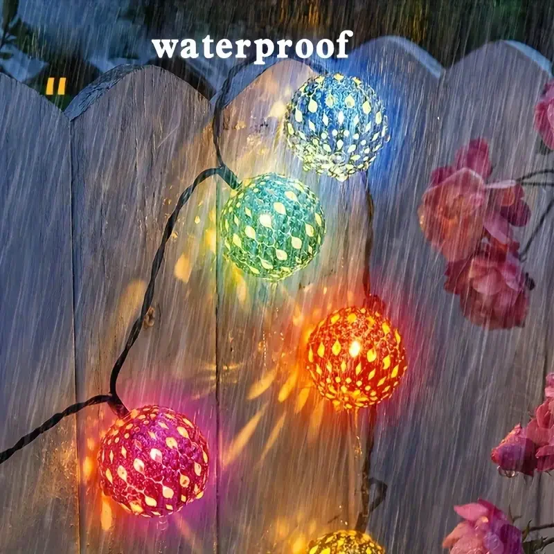 Description Picture 5 of item1 Set Solar Light String Moroccan Ball Flashing Lamp String Light  for Garden Yard Pathways Decor Party Supplies Holiday