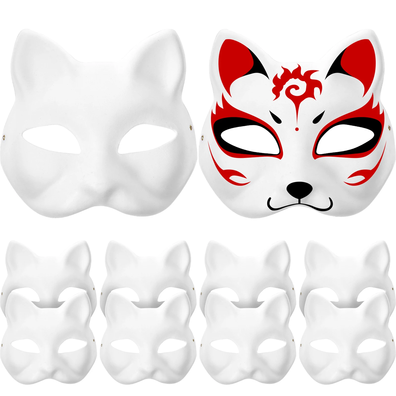 6/10/12Pcs Mask Cat Masquerade Blank Masks White Animal Empty Face Women Halloween Cosplay Party Kid Woman Therian Wolf Costumes