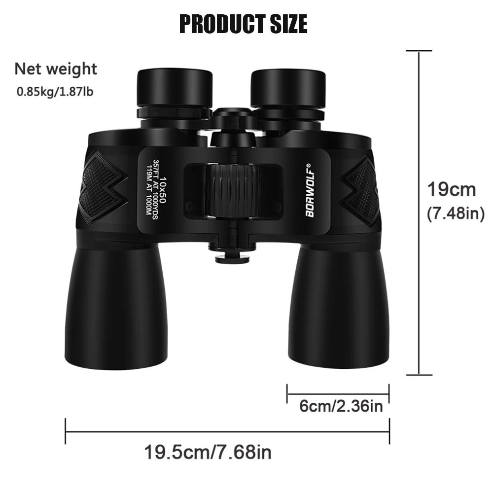 BORWOLF 10X50 ED Professional Zoom 26MM Large eyepiece powerful Binoculars Light night vision for hunting telescope 5