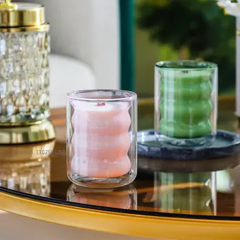 Colored Candle Empty Cups Double Layer Glass Cup Nordic Home Heat Resistant Handmade Dessert Scented Candles Glass Empty Jars