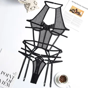 Sexy Bodysuit Lace Lingerie Black Transparent Women's Underwear Bondage Hollow Out Erotic Catsuit Lingerie Porno Costumes 4