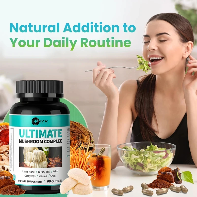 6-in-1 Mushroom Complex-Lion Mane, Ganoderma lucidum, Cordyceps sinensis, Chaga, Turkey Tail, Dancing Mushroom 60 capsules