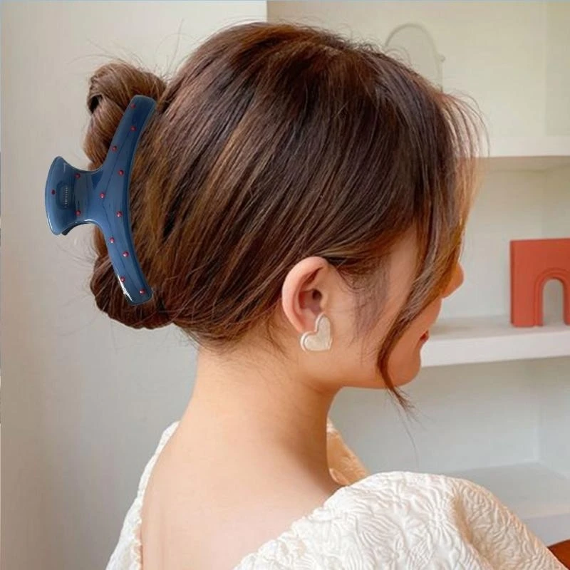 2-teiliges Set Vintage Blaue Polka Dot Haarspange mit Roter Schleife, Haarklammer im Koreanischen Stil, Haaraccessoire für Frauen – Detail 1