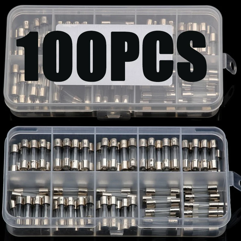 72/100Pcs Quick Blow Glass Tube Fuse Set 5x20mm/6x30mm Fast-blow Glass Fuses 250V Kit 0.2A-30A for Home Appliances Electronics 50pcs 100pcs quick blow glass tube fuse assorted kits fast blow glass fuses 5 20mm 6 30mm 0 5a 2a 10a 30a 250v