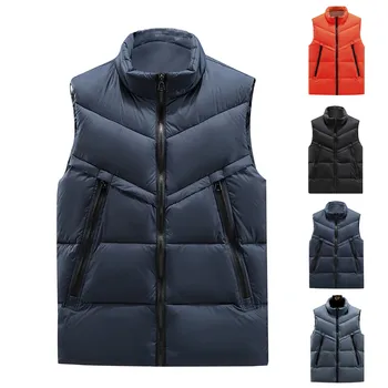 Male Winter Vest Men'S Solid Color Vest With Stand Collar Zipper Placket For Outdoor Activities In Autumn Winter Male Outwear 2