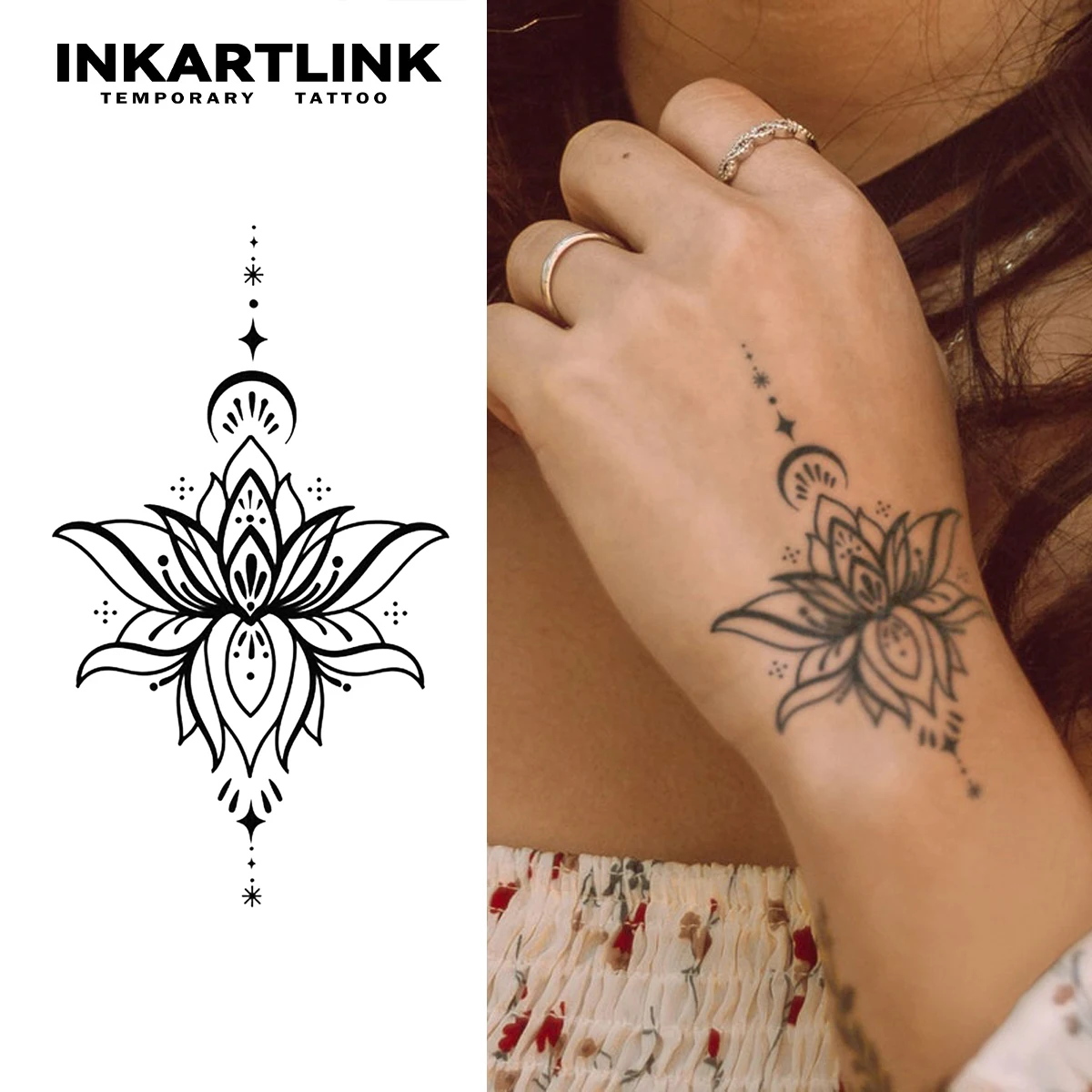 Tatouage temporaire Lotus, dure jusqu'à 15 jours, autocollant  semi-permanent magique imperméable, nouvelle technologie. - AliExpress, image size:1200x1200