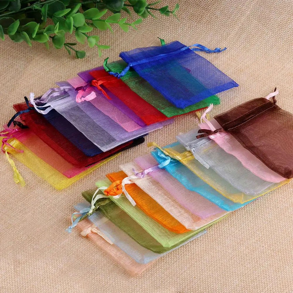 50pcs/Lot 7x9cm Drawstring Organza Bag for Jewelry Candy Wending Gift Packaging