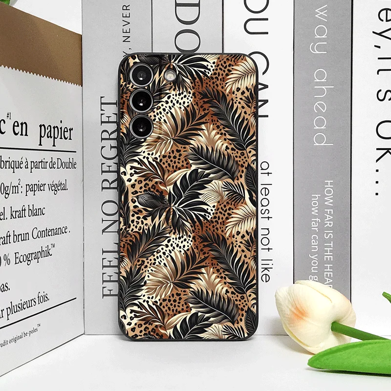 Vintage Art Palm Leaf Zebra Leopard Print Soft Phone Case