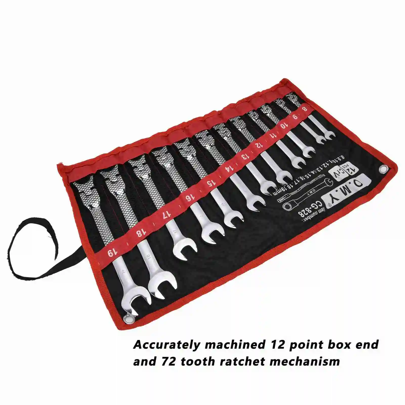 Manual Tools Ratchet Wrench Set Kit Metric Combination Chrome Vanadium Steel 8‑19mm with Storage Bag Ratchet Wrench Kit