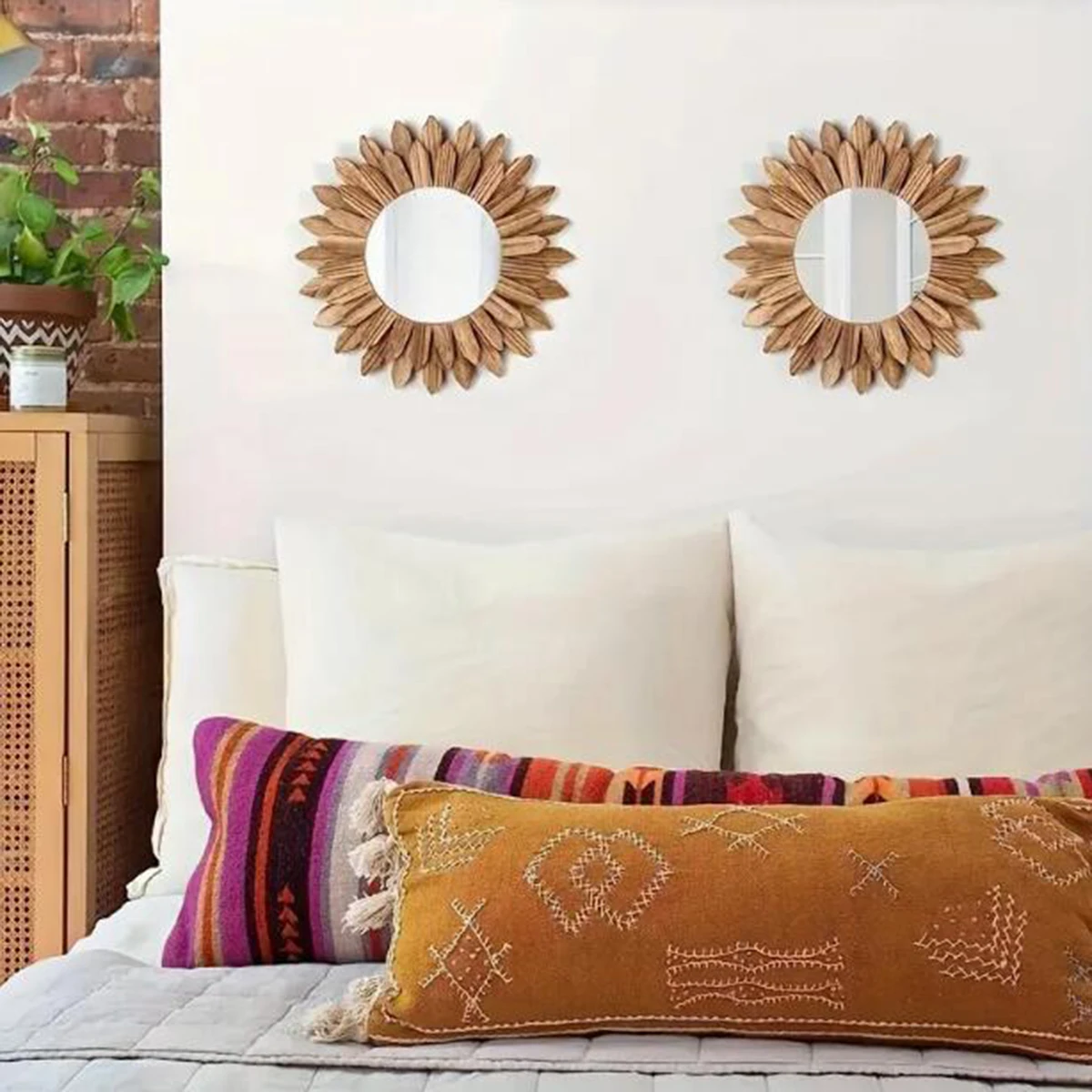 1pcs Sunflower Style Wall Mounted Mirror Wooden Decorative Entrance Bedroom Living Room Wall Mirror wall mirrors
