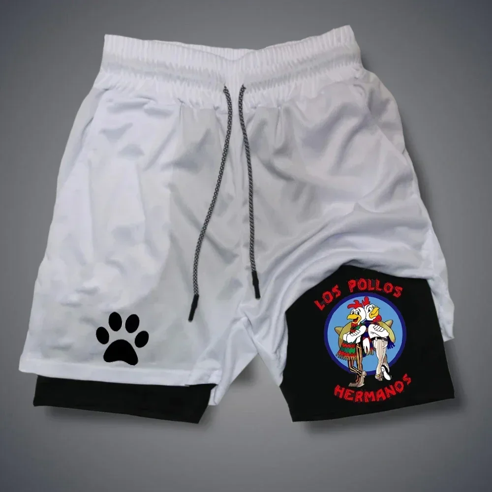 New LOS POLLOS Basketball Shorts Hermanos Funny Summer Quick Drying Brothers Double-deck 2 in 1 Shorts Sportwear Thin Pants